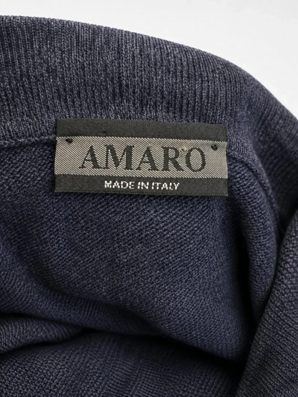AMARO Made in Italy Blue Gray Merino Wool Cashmere Angora Knit Polo Sweater